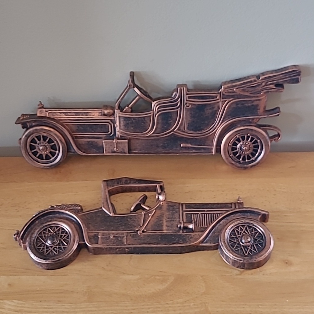 COPPERCRAFT GUILD DART INDUSTRIES Vintage 70s Car 3D Wall Art, Set of 2